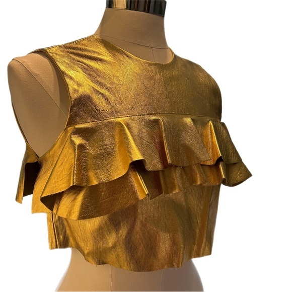 Zara Women XS Gold Metallic Crop Top - Picture 4 of 8